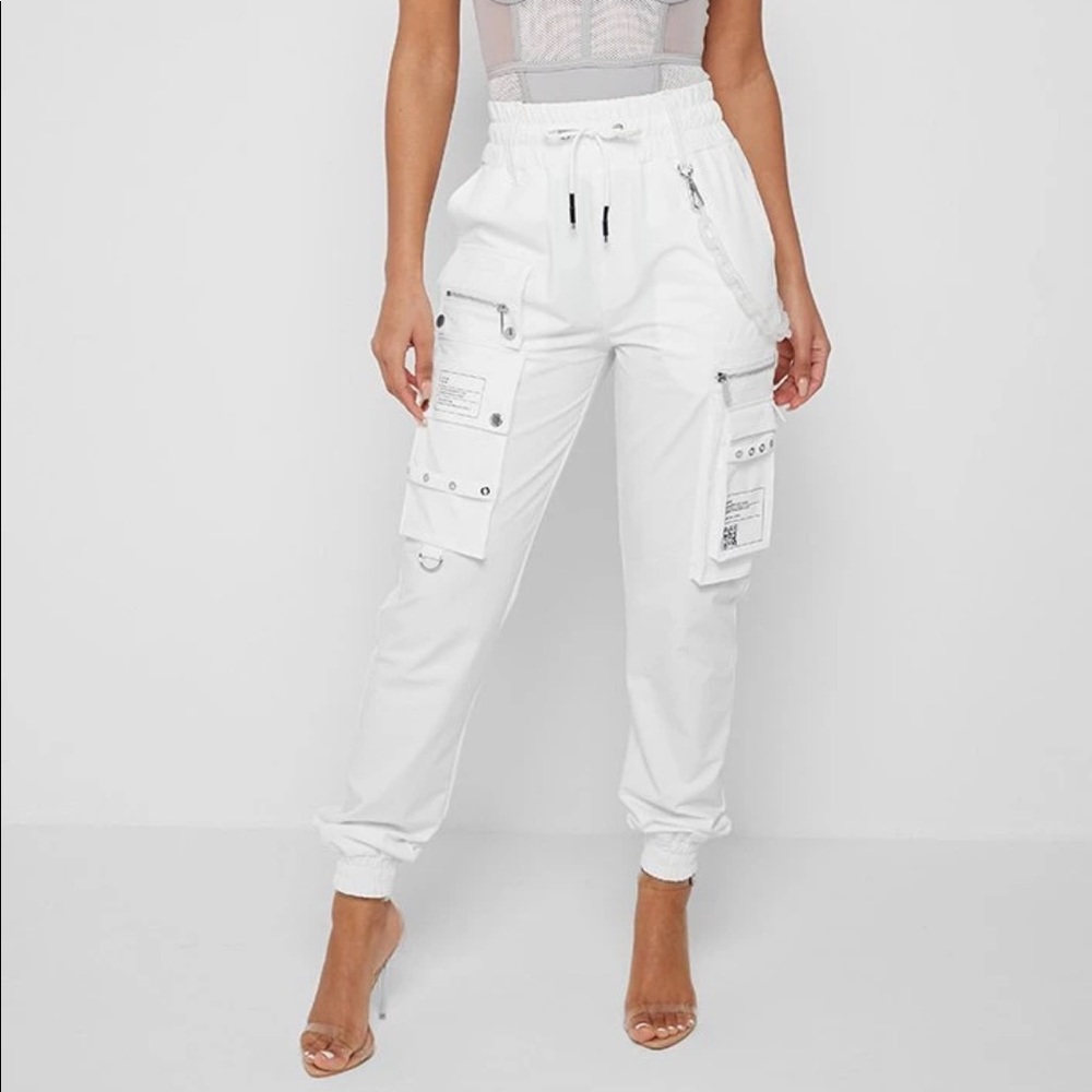 Cargo pants with acrylic chain off white